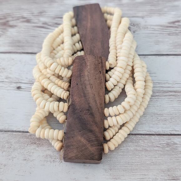 Vintage Stretch Bracelet Wide Cream and Brown Statement - Picture 2 of 9